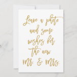 Chic Hand Lettered Gold Photo en Wishes Advieskaart<br><div class="desc">"Laat een foto achter en sommige wensen voor de nieuwe Mr. & Mrs."</div>