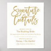 Chic Hand Lettered Gold Signature Cocktails Menu Poster (Voorkant)