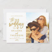 Chic Hand Lettered Gold sparen de Datum Foto Save The Date (Voorkant)