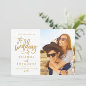 Chic Hand Lettered Gold sparen de Datum Foto Save The Date (Staand voorkant)