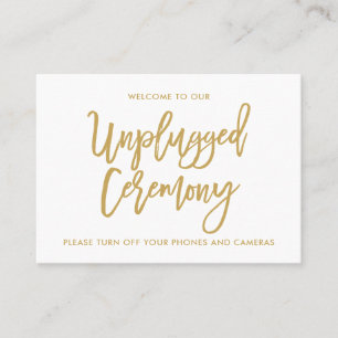 Chic Hand Lettered Gold Unplugged Ceremony Visitekaartje