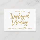 Chic Hand Lettered Gold Unplugged Ceremony Visitekaartje (Voorkant)