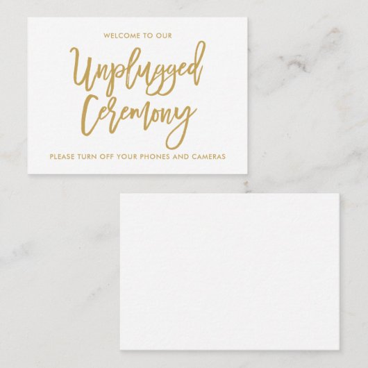 Chic Hand Lettered Gold Unplugged Ceremony Visitekaartje (Voorkant / Achterkant)