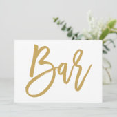 Chic Hand Lettered Gold Wedding Bar Sign Kaart (Staand voorkant)