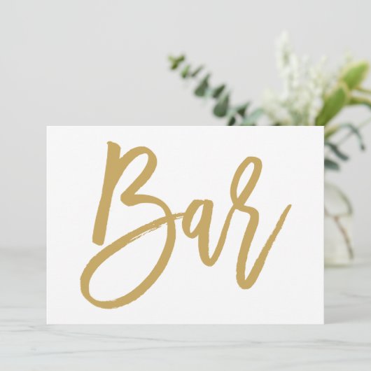 Chic Hand Lettered Gold Wedding Bar Sign Kaart (Staand voorkant)