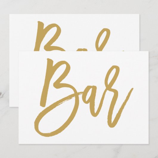 Chic Hand Lettered Gold Wedding Bar Sign Kaart (Voorkant / Achterkant)