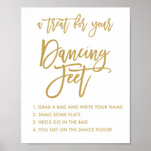Chic Hand Lettered Gold Wedding Dancing Feet Sign. Poster