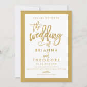 Chic Hand Lettered Gold Wedding Invitation Border Kaart (Voorkant)
