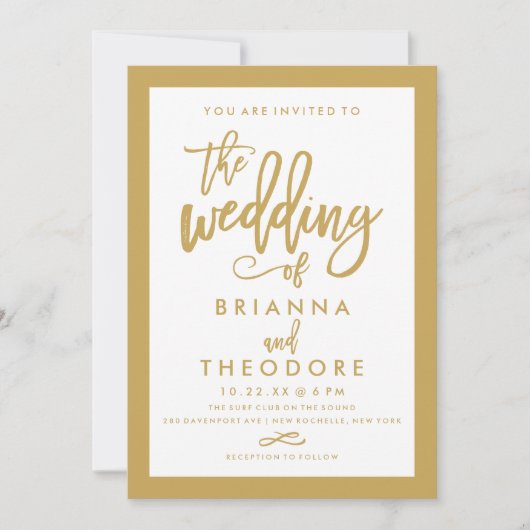 Chic Hand Lettered Gold Wedding Invitation Border Kaart (Voorkant)