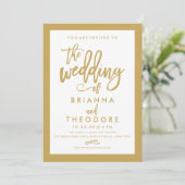 Chic Hand Lettered Gold Wedding Invitation Border Kaart (Staand voorkant)