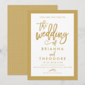 Chic Hand Lettered Gold Wedding Invitation Border Kaart (Voorkant / Achterkant)
