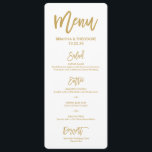 Chic Hand Lettered Gold Wedding Menu<br><div class="desc">Stijlvol gouden trouwmenu met moderne scriptlettertypen en met de woorden "Eat,  Drink and Be Married" op de achterkant.</div>