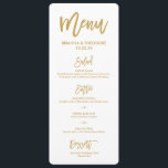 Chic Hand Lettered Gold Wedding Menu<br><div class="desc">Stijlvol gouden trouwmenu met moderne scriptlettertypen en met de woorden "Eat,  Drink and Be Married" op de achterkant.</div>