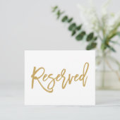 Chic Hand Lettered Gold Wedding Reserved Sign Kaart (Staand voorkant)