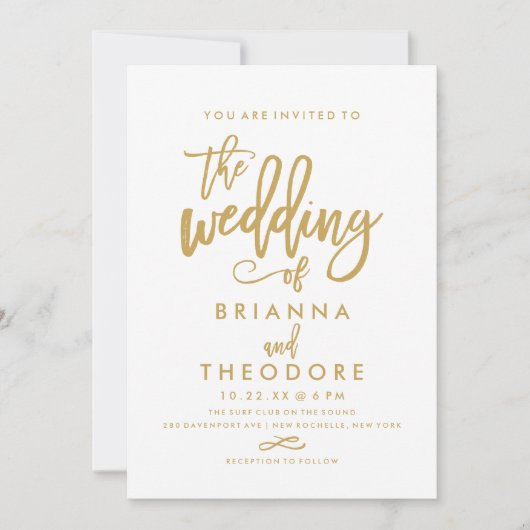 Chic Hand Lettered Gold Wedding Uitnodiging (Voorkant)