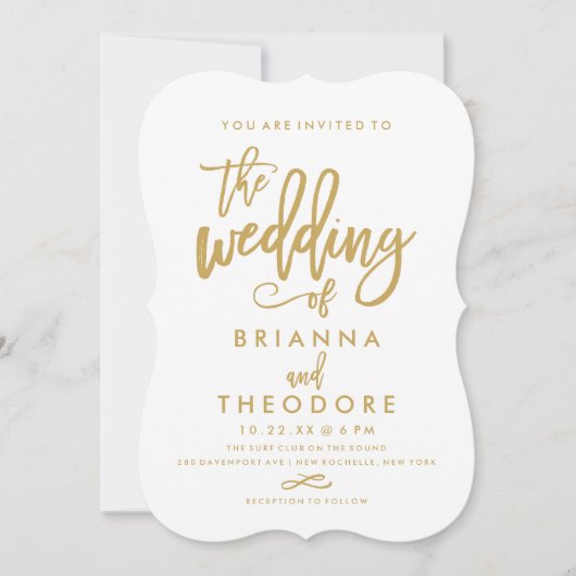 Chic Hand Lettered Gold Wedding Uitnodiging (Voorkant)