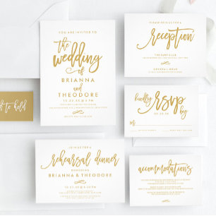 Chic Hand Lettered Gold Wedding Uitnodiging