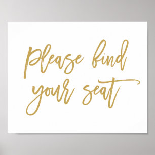 Chic Hand Lettered Gold Wedding vind je stoel Poster