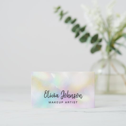 Chic Hand Lettered Holographic Opal Visitekaartje (Staand voorkant)