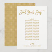 Chic Hand Lettered Individual Seating Chart Gold Kaart (Voorkant / Achterkant)