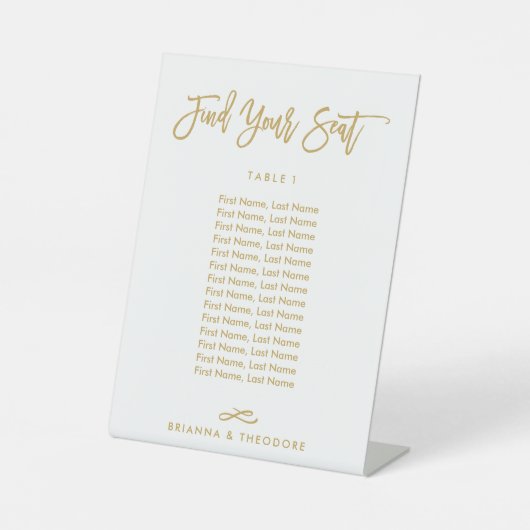 Chic Hand Lettered Individual Seating Chart Gold Reclamebord Met Voetstuk (Voorkant)
