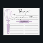 Chic Hand Lettered Lavender Whisk Recipcard Briefkaart<br><div class="desc">Stijlvolle Vrijgezellenfeest Keukenrecept-kaarten met een stijlvolle handgeschreven zwarte typografie scriptlettertype met een lavender whisky, rolpin en handmixer. De voorkant van onze recept-kaart biedt ruimte voor een recept-titel, uit de keuken en de ruimte voor ingrediënten. Draai de uitzicht van de recept-kaart om. Bezoek onze winkel voor het afstemmen van de uitnodigingen...</div>