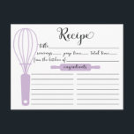 Chic Hand Lettered Lavender Whisk Recipcard Briefkaart<br><div class="desc">Stijlvolle Vrijgezellenfeest Keukenrecept-kaarten met een stijlvolle handgeschreven zwarte typografie scriptlettertype met een lavender whisky, rolpin en handmixer. De voorkant van onze recept-kaart biedt ruimte voor een recept-titel, uit de keuken en de ruimte voor ingrediënten. Draai de uitzicht van de recept-kaart om. Bezoek onze winkel voor het afstemmen van de uitnodigingen...</div>