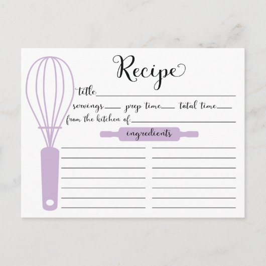 Chic Hand Lettered Lavender Whisk Recipcard Briefkaart (Voorkant)