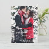 Chic Hand Lettered Married Merry Foto Feestdagenkaart (Staand voorkant)