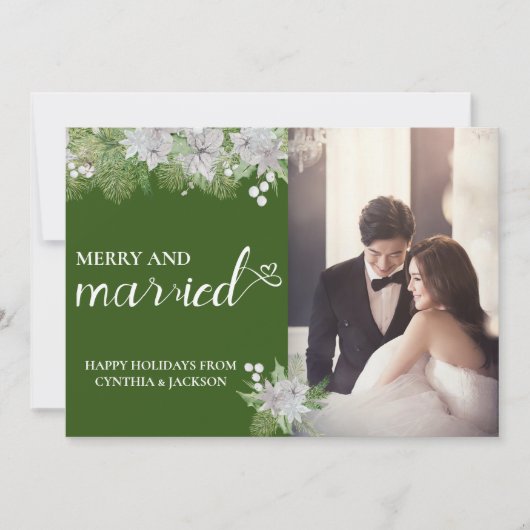 Chic Hand Lettered Marry Married Photo Pine Drop Feestdagenkaart (Voorkant)