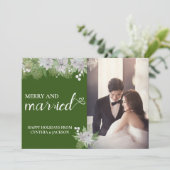 Chic Hand Lettered Marry Married Photo Pine Drop Feestdagenkaart (Staand voorkant)