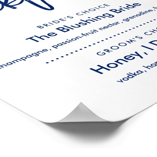 Chic Hand Lettered Navy Signature Cocktails Menu Poster (Hoek)