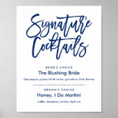 Chic Hand Lettered Navy Signature Cocktails Menu Poster (Voorkant)