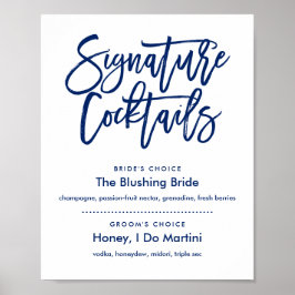Chic Hand Lettered Navy Signature Cocktails Menu Poster