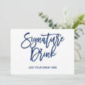 Chic Hand Lettered Navy Signature Drink Kaart (Staand voorkant)