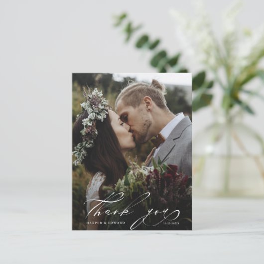 Chic Hand Lettered Photo Wedding Bedankt Briefkaart (Staand voorkant)