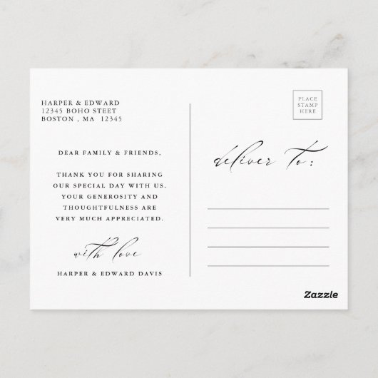 Chic Hand Lettered Photo Wedding Bedankt Briefkaart (Achterkant)