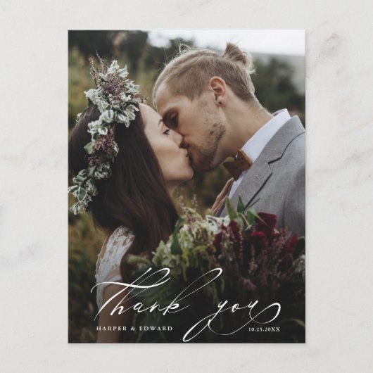 Chic Hand Lettered Photo Wedding Bedankt Briefkaart (Voorkant)