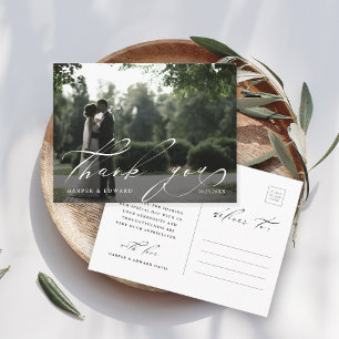 Chic Hand Lettered Photo Wedding Bedankt Briefkaart