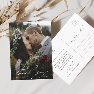 Chic Hand Lettered Photo Wedding Bedankt Briefkaart
