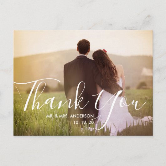 Chic Hand Lettered Photo Wedding Bedankt Briefkaart (Voorkant)