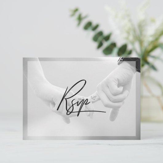 Chic Hand Lettered Photo Wedding RSVP Kaartje (Staand voorkant)