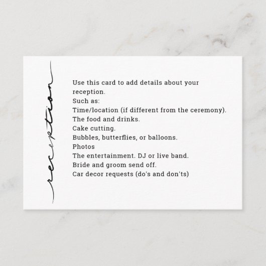 Chic Hand Lettered "Receptie" behuizing Kaart (Voorkant)