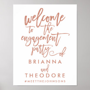 Chic Hand Lettered Roos Verloving Welkomstteken Poster
