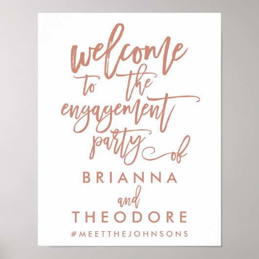 Chic Hand Lettered Rose Engagement Welcome Sign Poster (Voorkant)