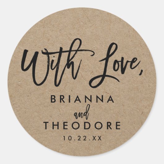 Chic Hand Lettered Rustic "with Love"-etiket Ronde Sticker (Voorkant)
