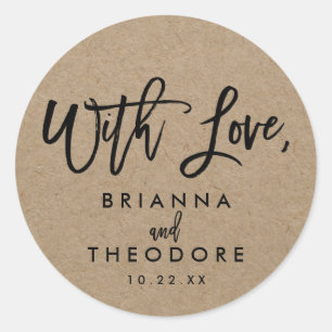 Chic Hand Lettered Rustic "with Love"-etiket Ronde Sticker