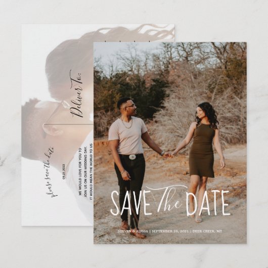 Chic Hand Lettered Save the Date Uitnodiging Briefkaart (Voorkant / Achterkant)