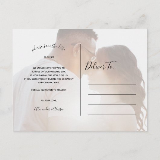 Chic Hand Lettered Save the Date Uitnodiging Briefkaart (Achterkant)