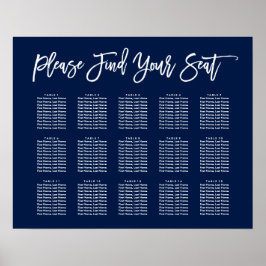 Chic Hand Lettered Seating Chart Navy Poster